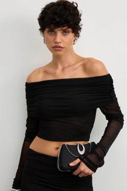 Лонгслив с открытыми плечами из сетки стрейч черного цвета