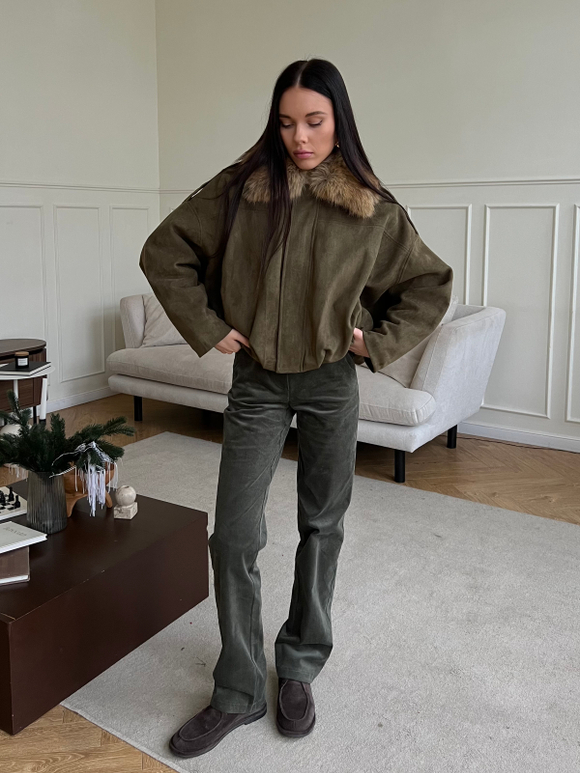 Парка замшевая зеленый