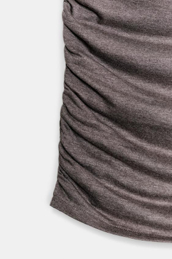 ZARA ТОП С ДРАПИРОВКОЙ И СБОРКАМИ, КОРИЧНЕВЫЙ МЕЛАНЖ