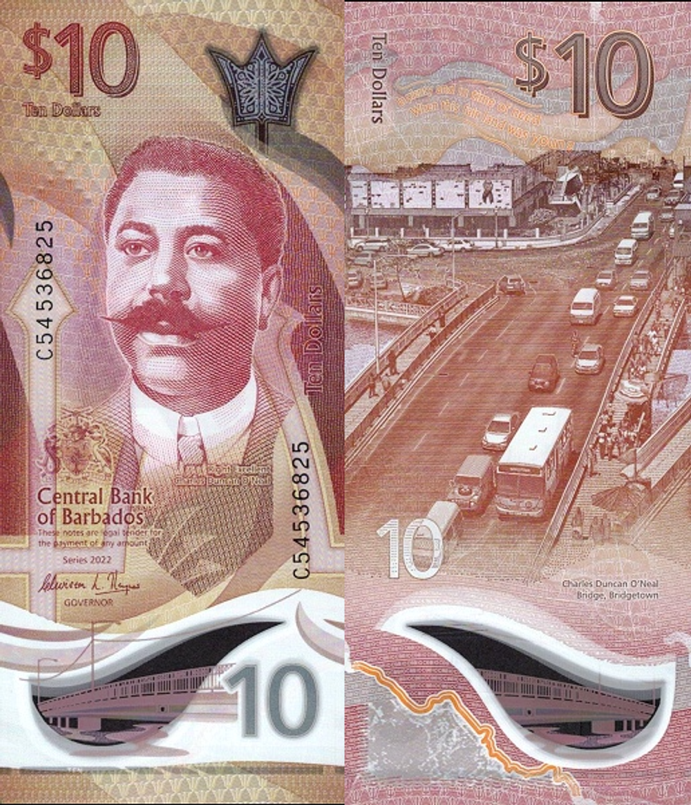 Барбадос 10 доллар 2022 Чарльз Дункан О'Нил UNC