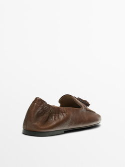 Massimo Dutti Кожаные лоферы с кисточками, коричневый