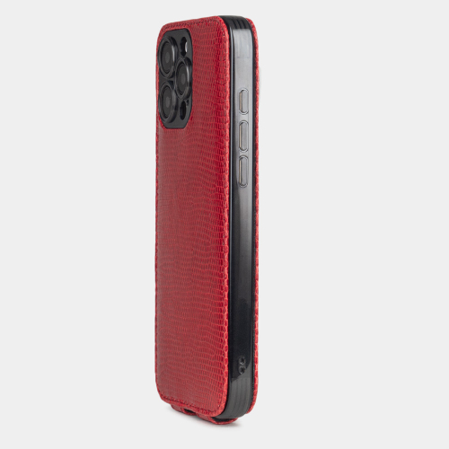 Чехол для iPhone 16 Pro кожаный, ящерица красного цвета