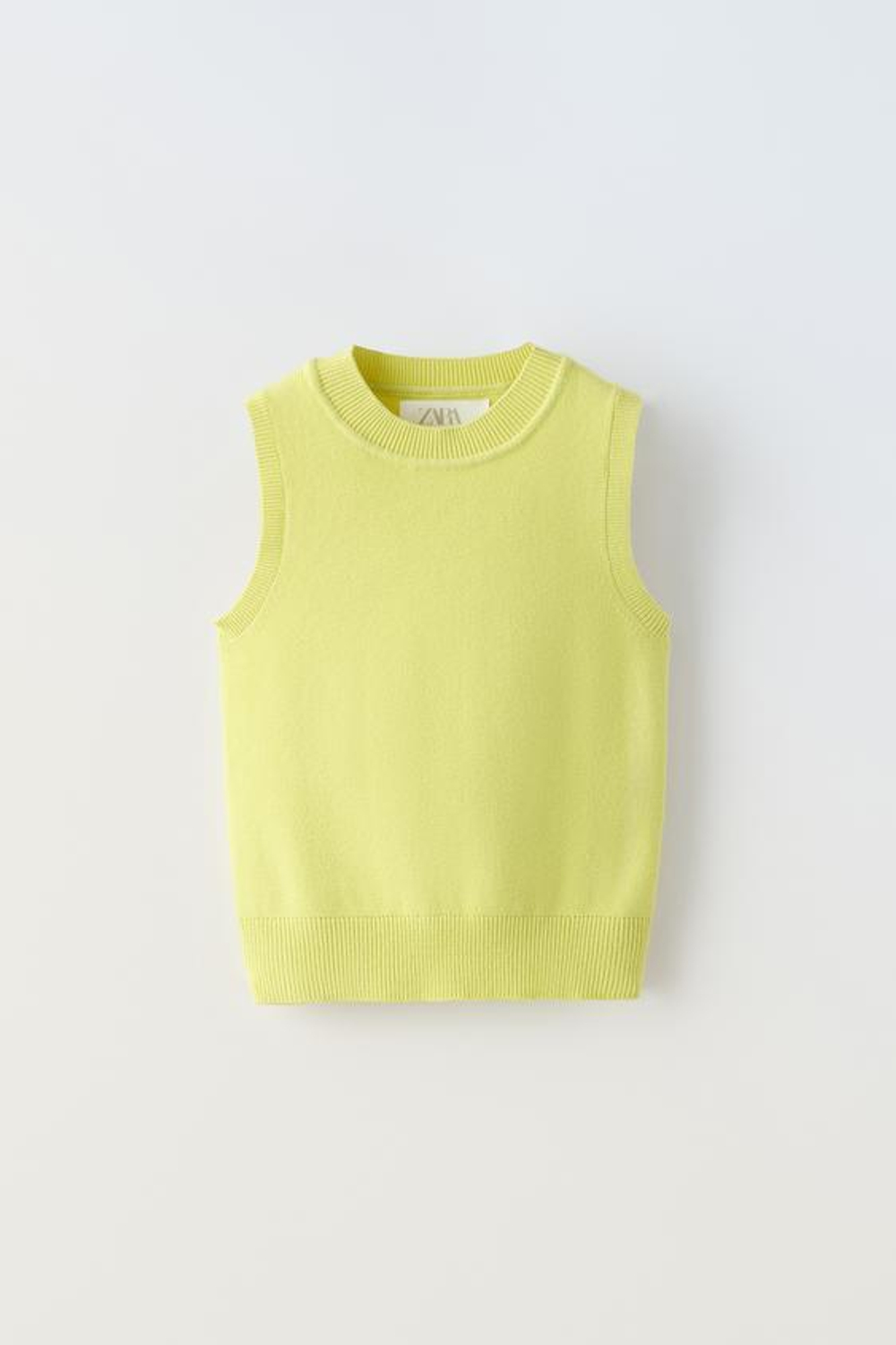 ZARA ТОП ИЗ ТРИКОТАЖА БЕЗ РУКАВОВ, ЛАЙМОВЫЙ