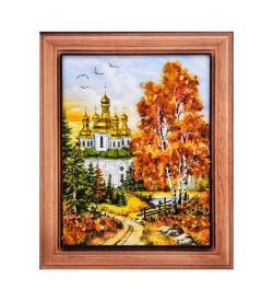 AMB-74/ 8 Картина «Храм в лесу» (с янтарной крошкой) дер.краш.рамка 12х15