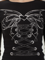 Женский Лонгслив Black Lace Up Print