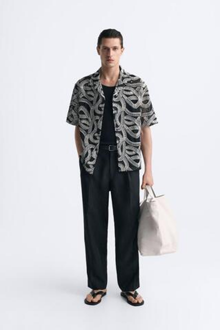 ZARA РУБАШКА С КОНТРАСТНЫМИ ДЕТАЛЯМИ, ЧЕРНЫЙ