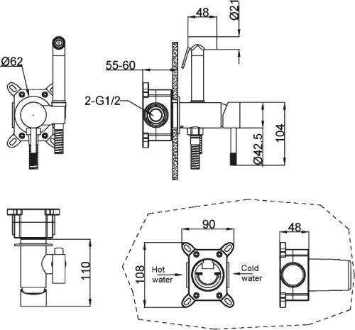 Смеситель гигиенический, Uno. Copper Brushed