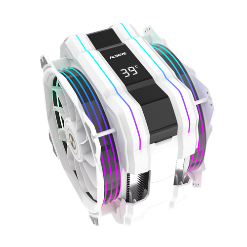 Кулер для CPU Alseye M120D Plus II, 2х120мм, 700-1900rpm, 4-pin, Al+Cu, белый/ARGB, 73.7CFM, 38.2дБ, 6-PIPE(сплошная термоплощадка), TDP 200Вт, LCD-дисплей, INTEL 1700/1200/115x/2011/2066/1366, AMD AM5/AM4, программный мониторинг температуры  (AS.01.01.0043)