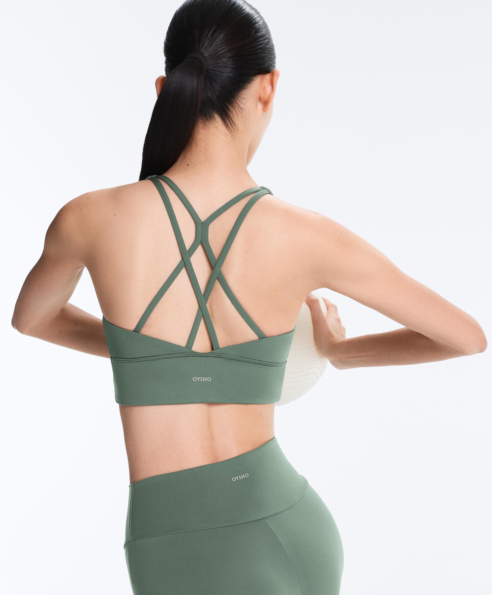 Oysho Спортивный бюстгальтер с бретелями на спине, темно-зеленый