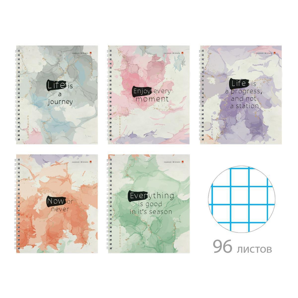 Тетрадь А5 96л. клетка "Primavera" 5 видов (Альт)