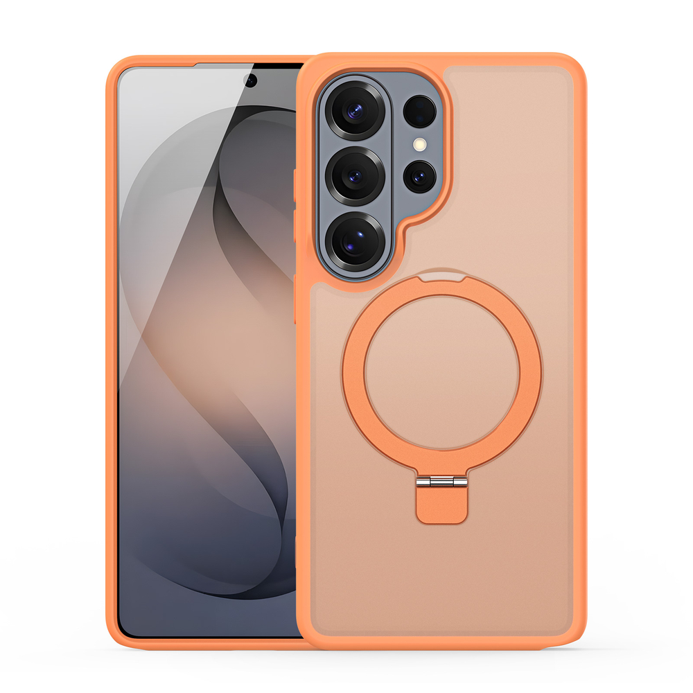 Чехол оранжевого цвета с MagSafe для Samsung Galaxy S26 Ultra, серия Yind Series Case от Dux Ducis (версия с магнитной откидной подставкой)