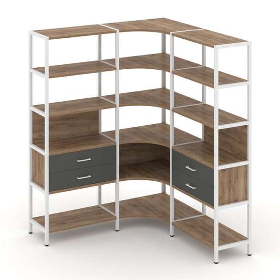 Shelf System Трехсекционный угловой стеллаж пятиярусный с ящиками SN.STMU-531 Дуб Табак/Антрацит/Мет
