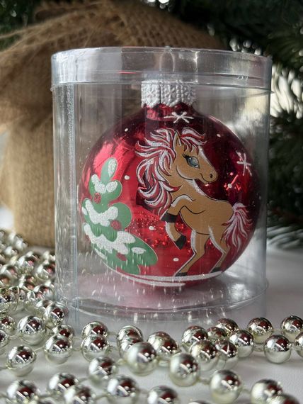 Стеклянный шар Лошадка 60 мм., красный, стекло, Ёлочка (С29-1/2)