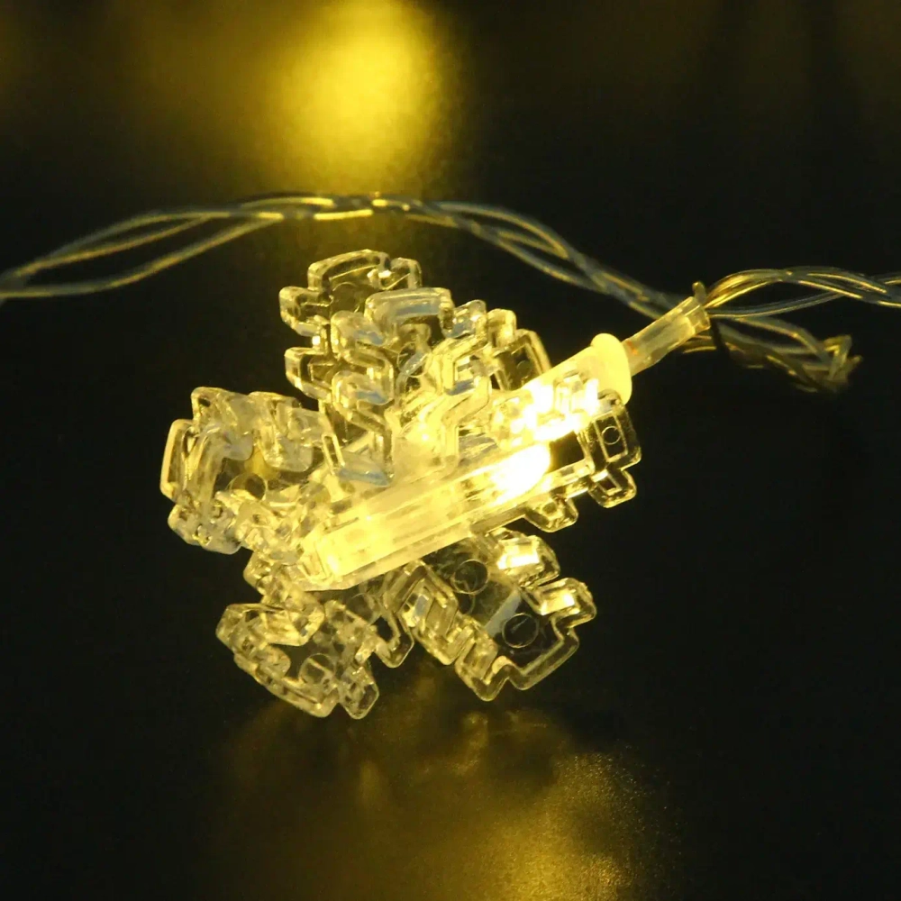 Гирлянда для дома 4,0 м 20 ламп LED с насадками СНЕЖИНКА Прищепка, прозрач.провод, Теплый белый