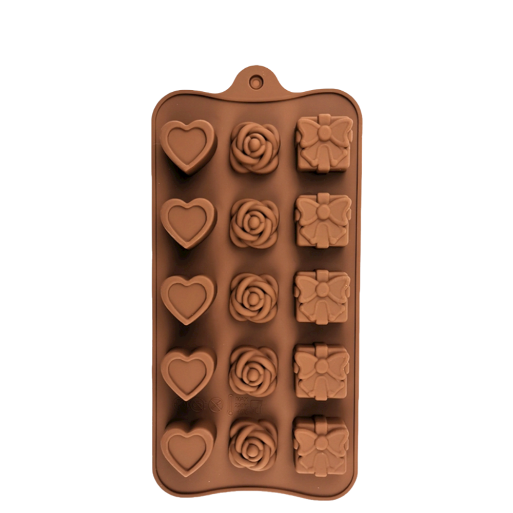 Форма для шоколада «Сердце, роза, бант 15в1&quot; силикон