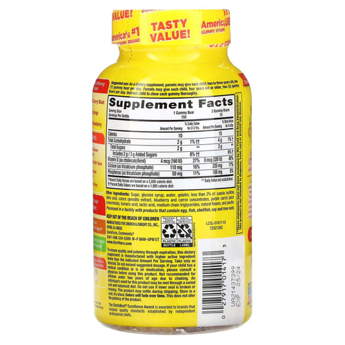 L'il Critters, кальций + D3, поддержка костей, со вкусом черной вишни, апельсина и клубники, 150 мармеладных мишек