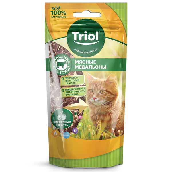 Лакомство Triol для кошек «Мясные медальоны из говядины с треской», 40г