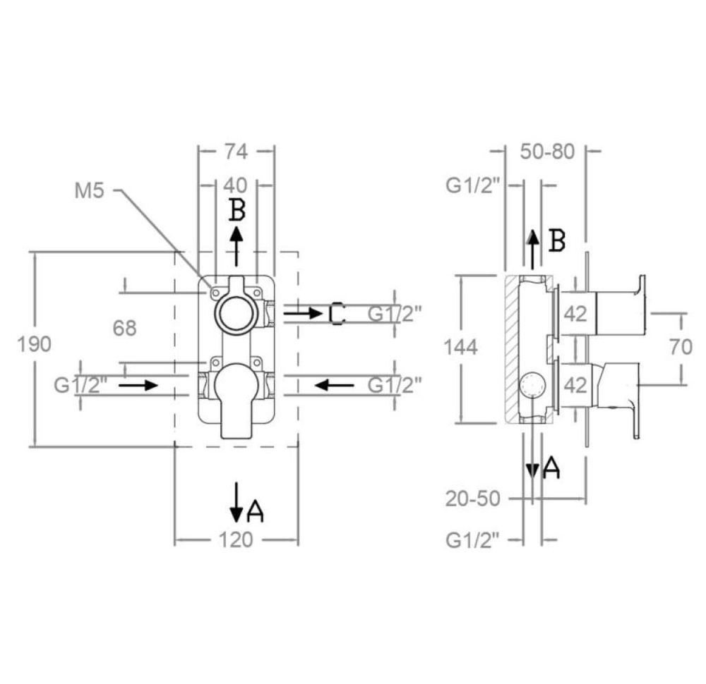 Встраиваемый смеситель для душа на 3 выхода BLAUTHERM 941513KSCUC медь