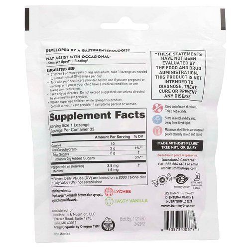 Tummydrops, набор пастилок, сладкая перечная мята, сладкие личи и вкусная ваниль, 33 пастилки