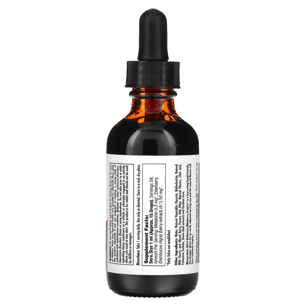 KAL, Капли с мелатонином из бузины, натуральная вишня, 59 мл (2 жидк. унц.)