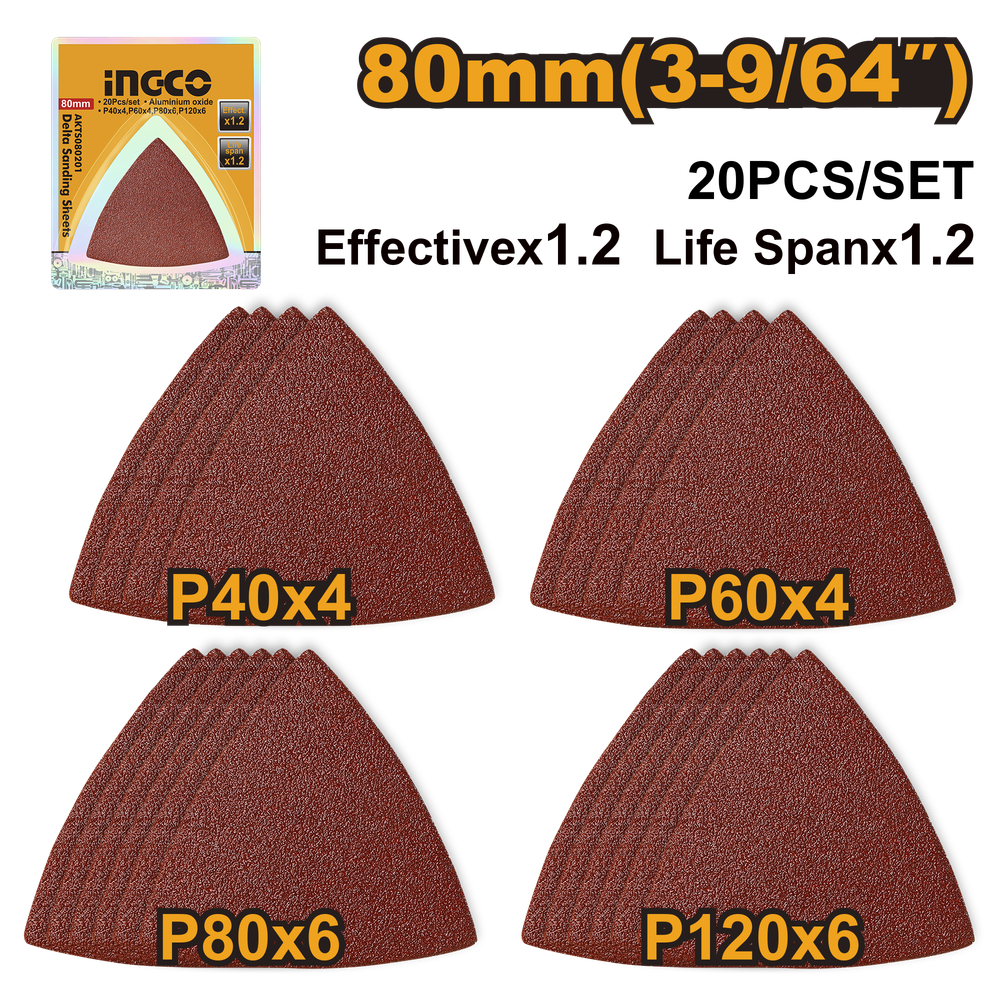 Набор дельта-шлифовальных листов для реноватора INGCO AKTS080201 20 шт.