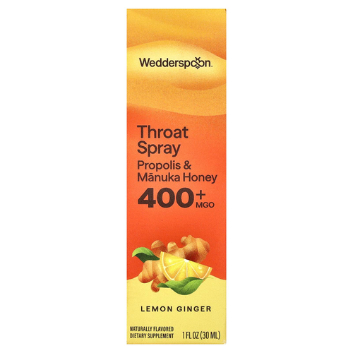 Wedderspoon, Спрей для горла с медом и прополисом Manuka, лимонный имбирь, MGO 400+, 30 мл (1 жидк. унц.)