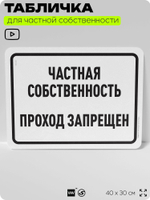 Табличка для частной территории "Частная собственность, проход запрещен", на дом, для участка, организаций, предупреждающая, 40х30 см, Silver Plane x Айдентика Технолоджи
