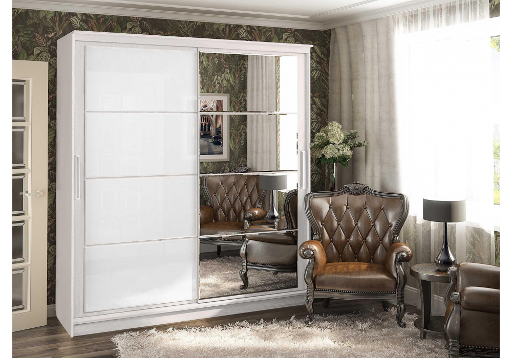 Шкаф Woodville Москана-2 2 м анкор светлый, зеркало, лакобель белый