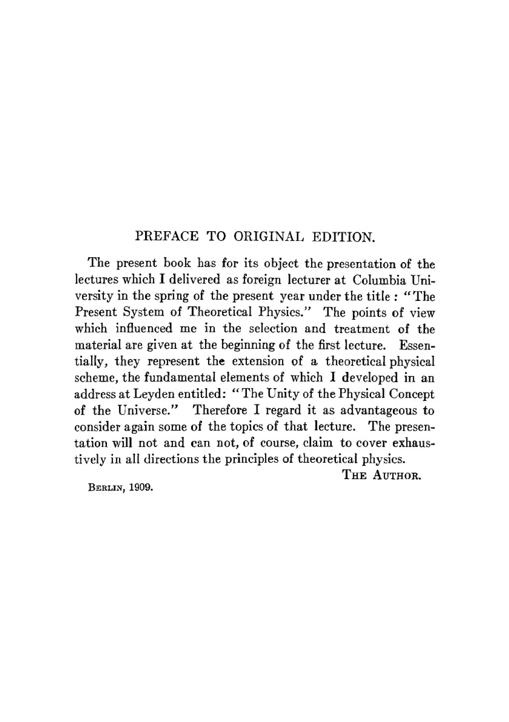 Eight lectures on theoretical physics | Max Planck