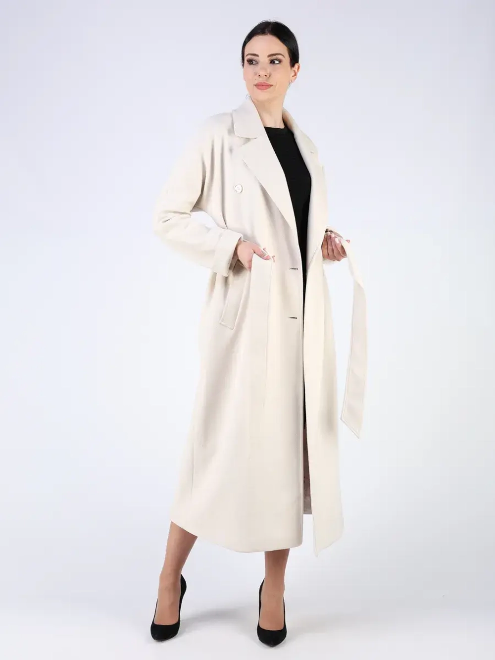 Пальто демисезонное длинное с поясом