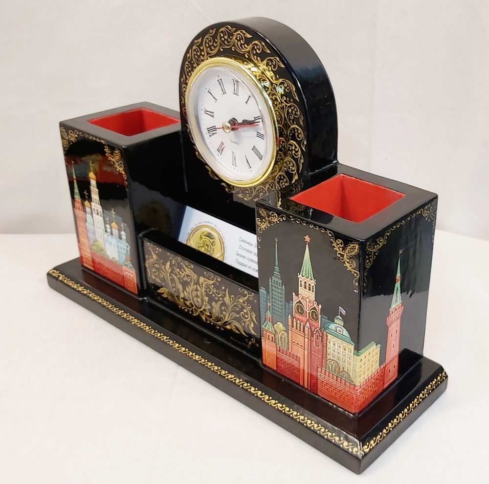 Настольный набор с часами с ручной росписью Палех "Москва " №2