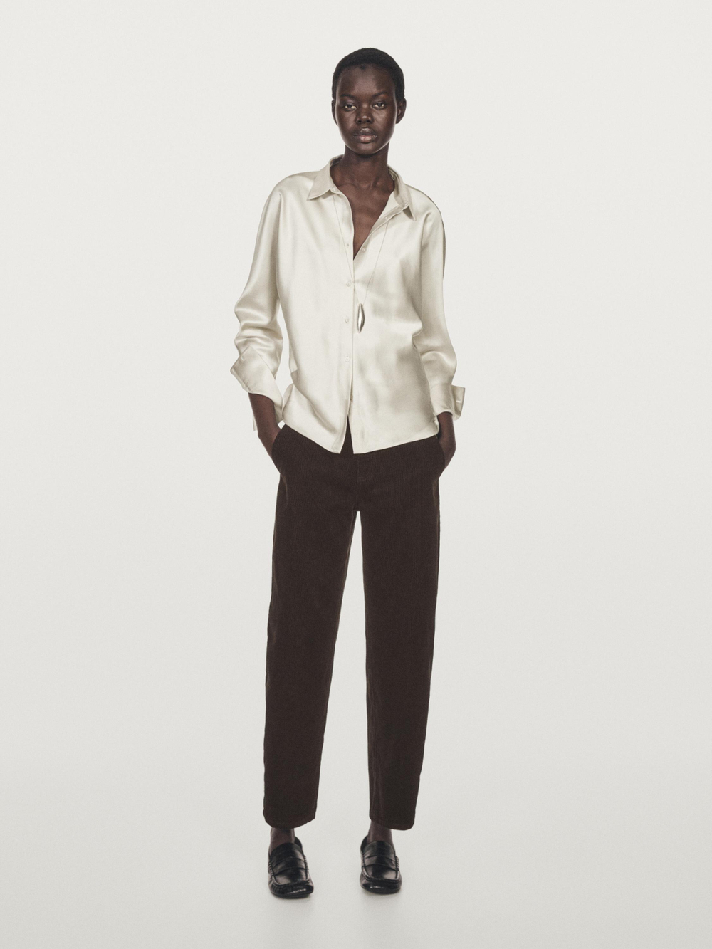 Massimo Dutti Атласная рубашка с рукавами «летучая мышь», серебряный