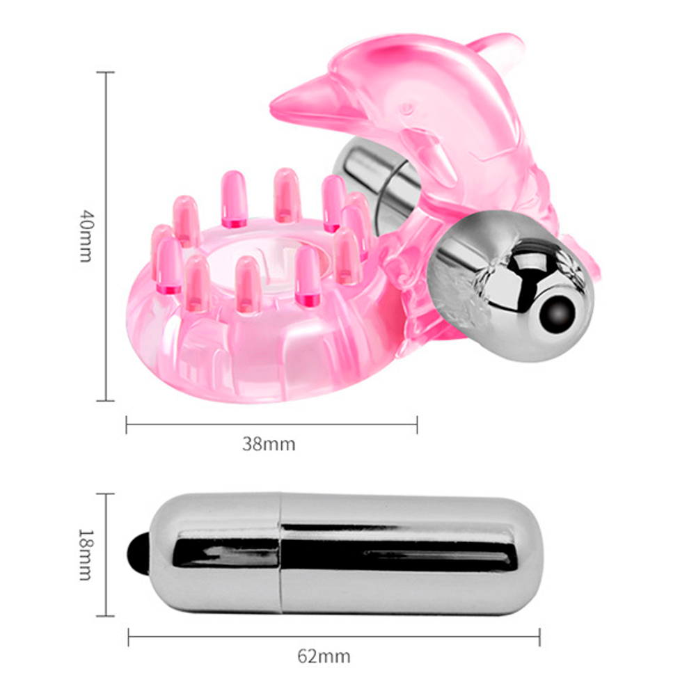 Розовое эрекционное виброкольцо-дельфин 3,8см Baile Love Dolphin Ring BI-010133-1