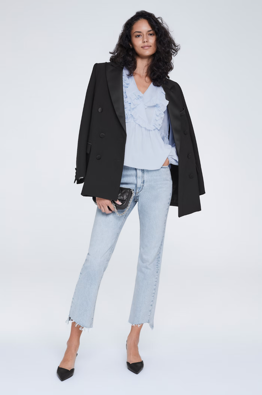 Расклешенные джинсы из хлопка с необработанными краями