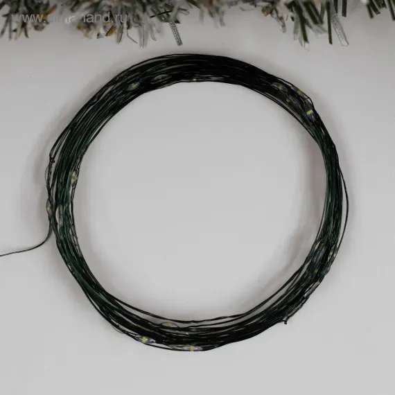 Гирлянда нить-роса 5 м., IP20, зелёная нить, 50 тёплых белых LED, 2 режима, AAх3, Luazon Lighting (5198327)