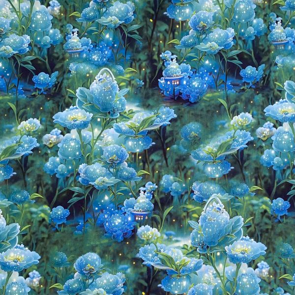 ВОЛШЕБНЫЕ ЦВЕТЫ В НОЧИ 100% хлопок, Handmade Fabrics 1