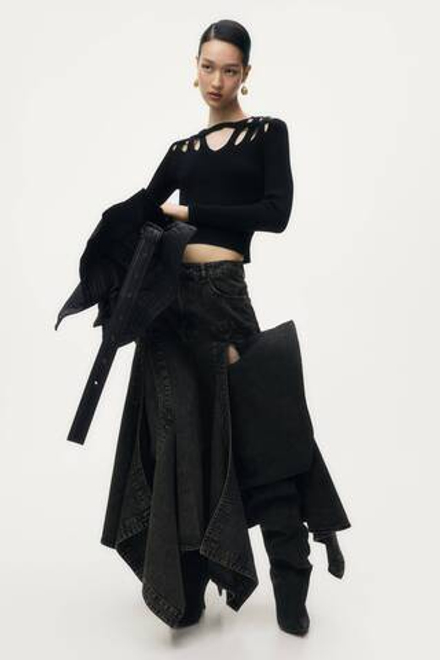 H&M - Glenn Martens Джинсовая юбка расклешенная, темно-коричневый