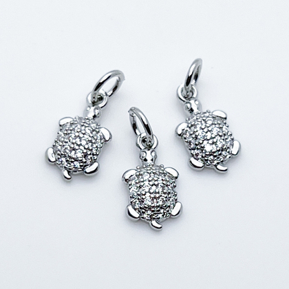 Подвеска Черепаха, цвет серебро, фианиты, размер 13*7 мм, цена за 1 шт