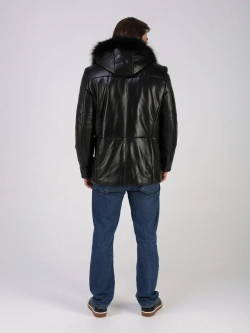 Куртка зимняя кожаная с капюшоном пуховик