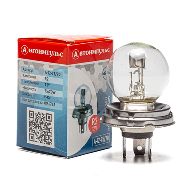 Автолампа накаливания R2, 12 В, 75/70 Вт, P45t (фарная)