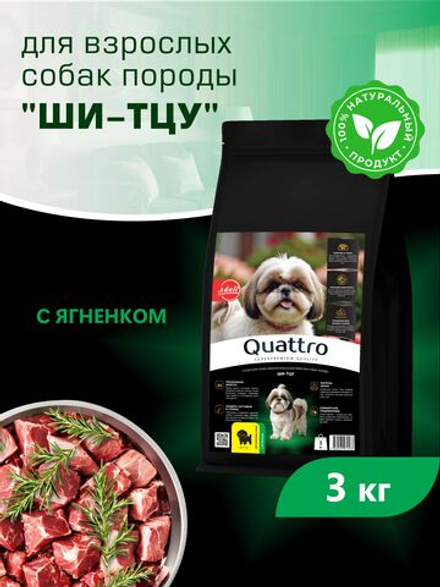 Корм сухой для взрослых собак породы Ши-тцу, с ягненком, 3 кг, QUATTRO