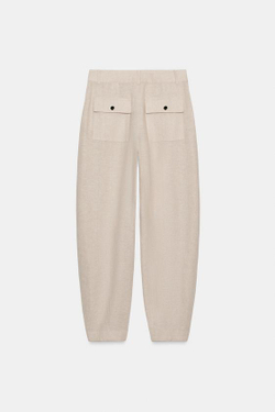 ZARA БРЮКИ BARREL ИЗ ЛЬНЯНОГО МИКСА, СВЕТЛО-БЕЖЕВЫЙ
