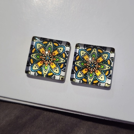 Принт, 12мм, квадрат, стеклянный кабошон