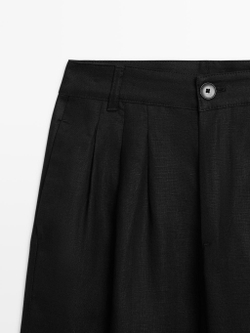 Massimo Dutti Широкие плиссированные льняные брюки, черный