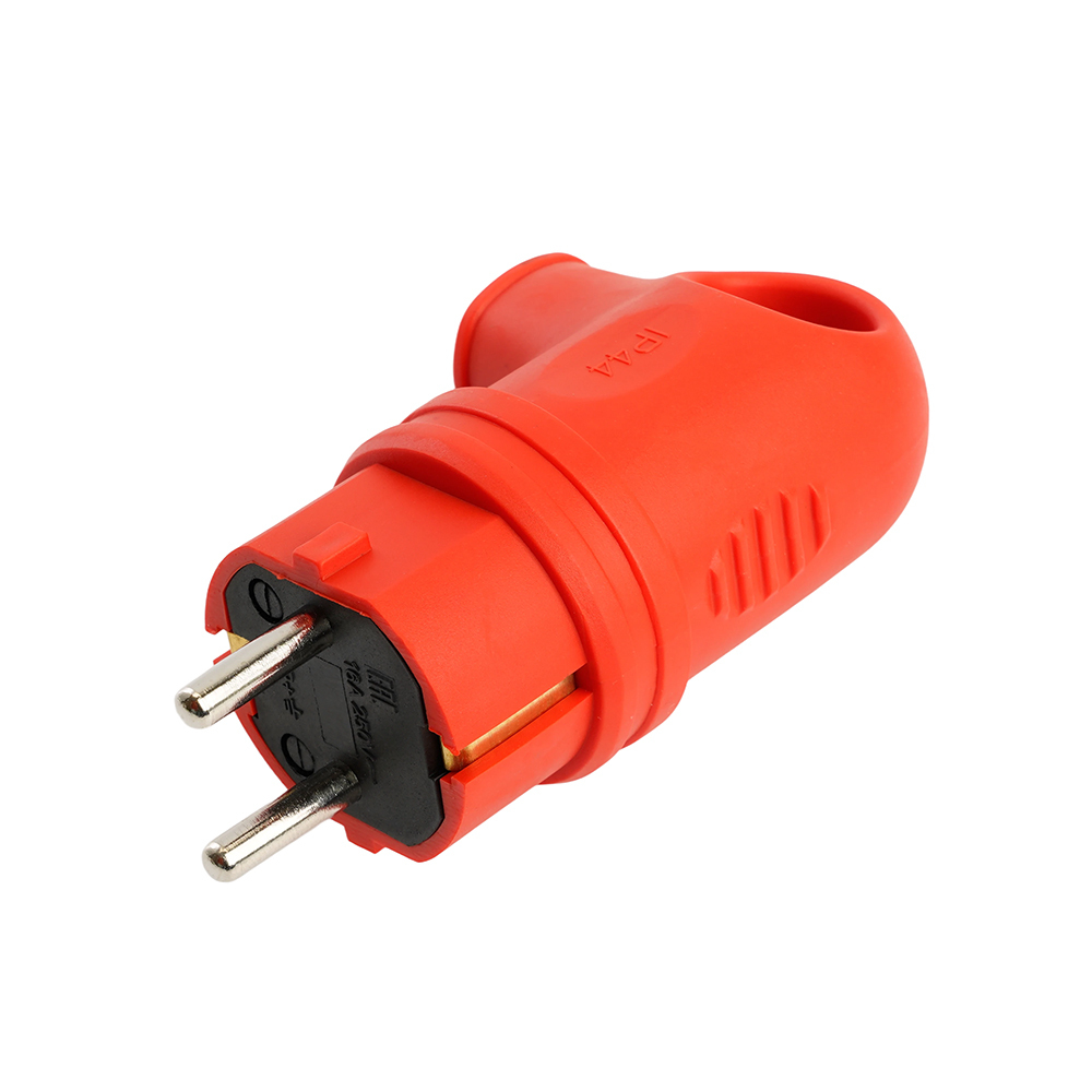 Вилка угловая с/з STEKKER, RPG16-21-442 , каучук, 250В, 16A, IP44, красный 39253