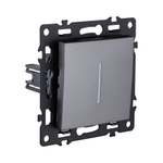 Выключатель кнопочный 1-клавишный 10А/250В с LED подсветкой, серый Kollinger Asthetik AS-012GY