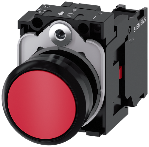 Кнопка, 22мм, круглая, пластик, красная, SIEMENS 3SU1100-0AB20-1CA0