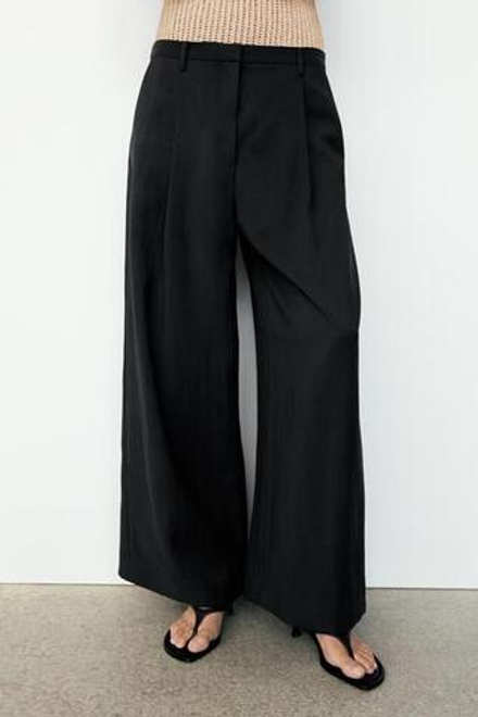 Massimo Dutti Драпированные укороченные широкие брюки, черный