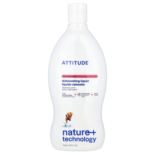 ATTITUDE, Nature + Technology™, жидкость для мытья посуды, со вкусом розового грейпфрута, 700 мл (23,7 жидк. унции)