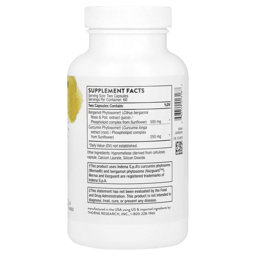 Thorne, средство для здорового обмена веществ с бергамотом и куркумой, 120 капсул
